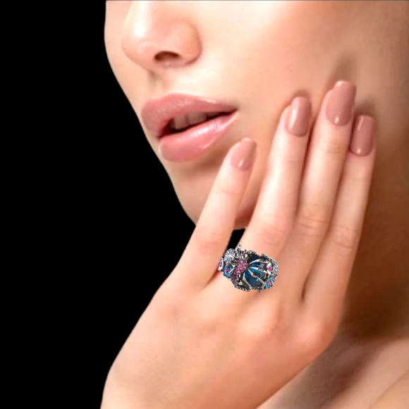 925 stamped sterling silver Crystal spider accent rings size 6 7 8 9 - Picture 3 of 16